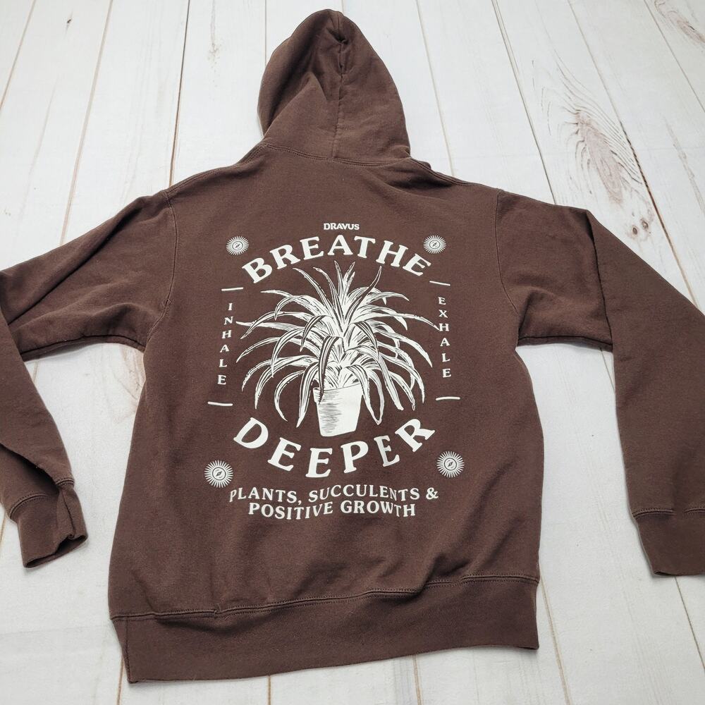 Dravus Breathe Deeper brown succulents botanical hoodie sweatshirt